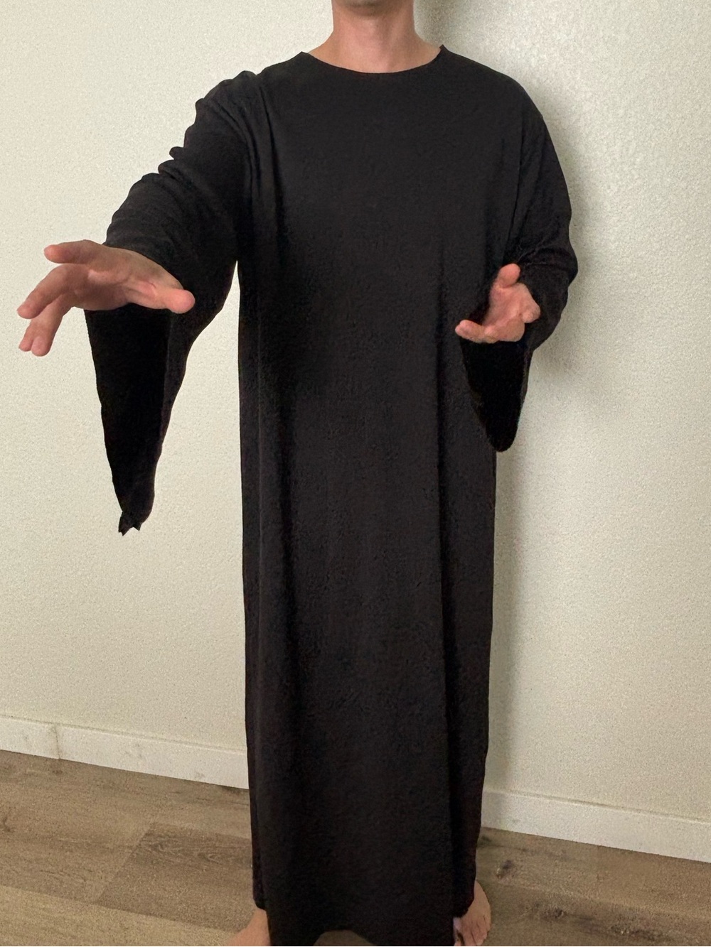 Men’s black long sleeve costume robe with bell sleeves